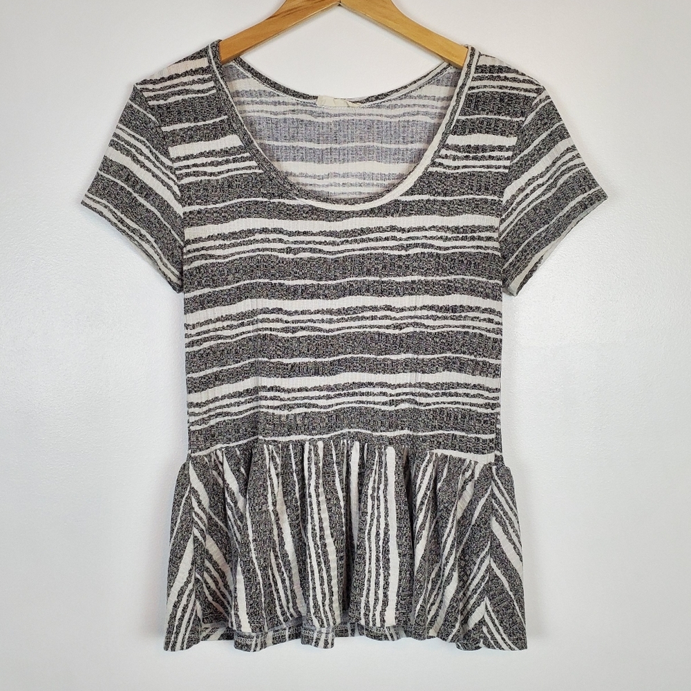 Jella C gray and white striped peplum top